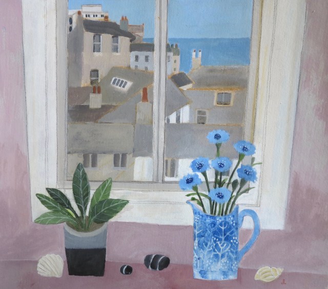 Cornflowers on St Ives Windowsill/Acrylic/Framed size 60x66/£950